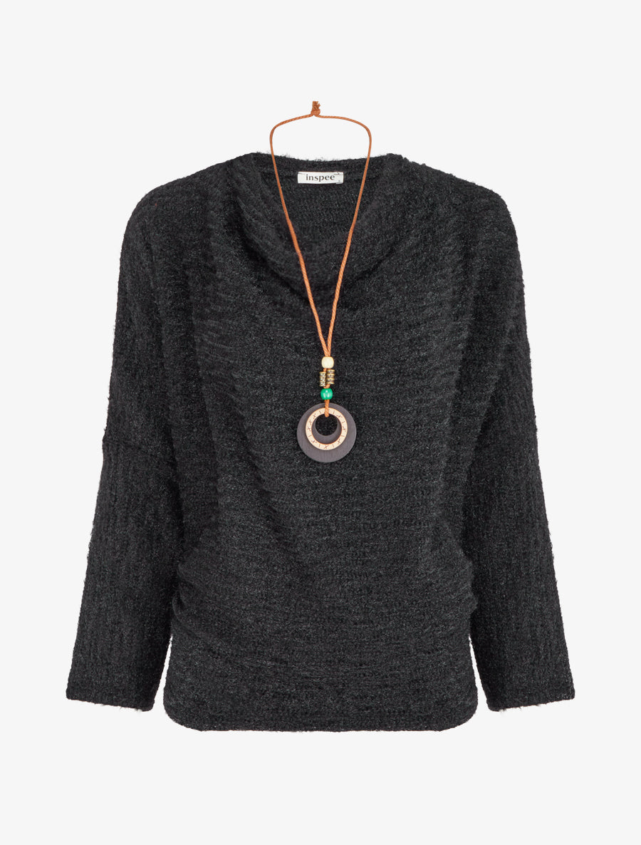 Pull duveteux à manches longues - Noir - 1