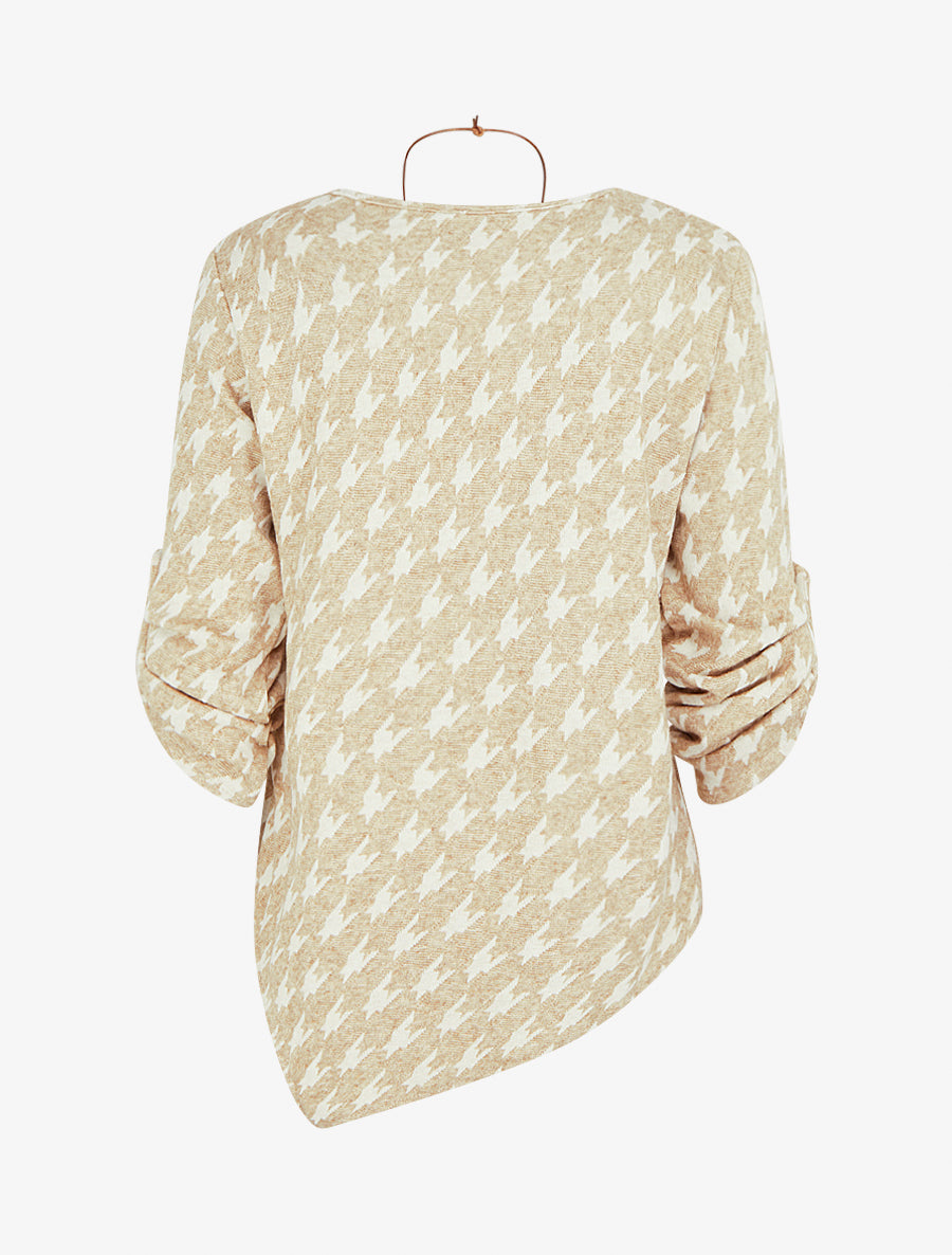 Pull fin asymétrique à imprimé pied de poule - Beige - 2
