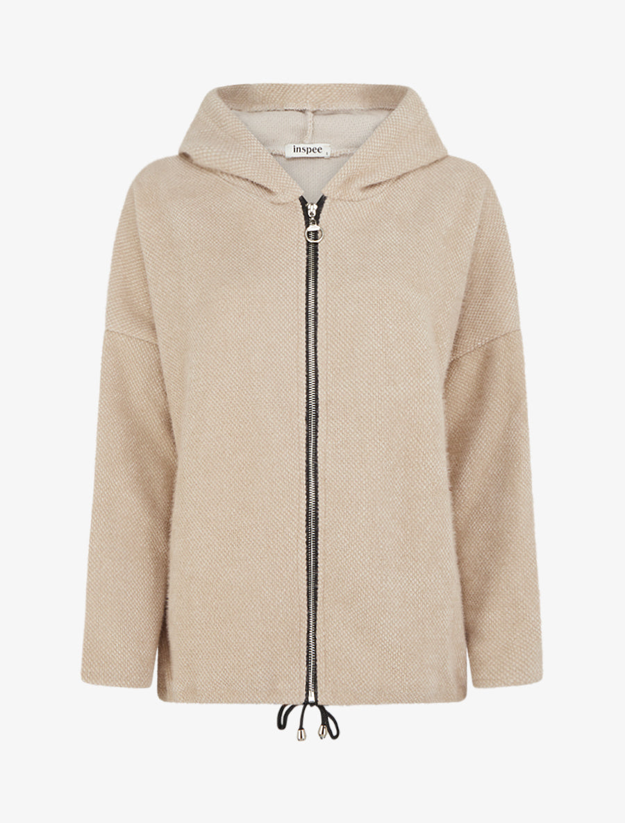 Gilet en maille zippé à capuche - Beige - 1