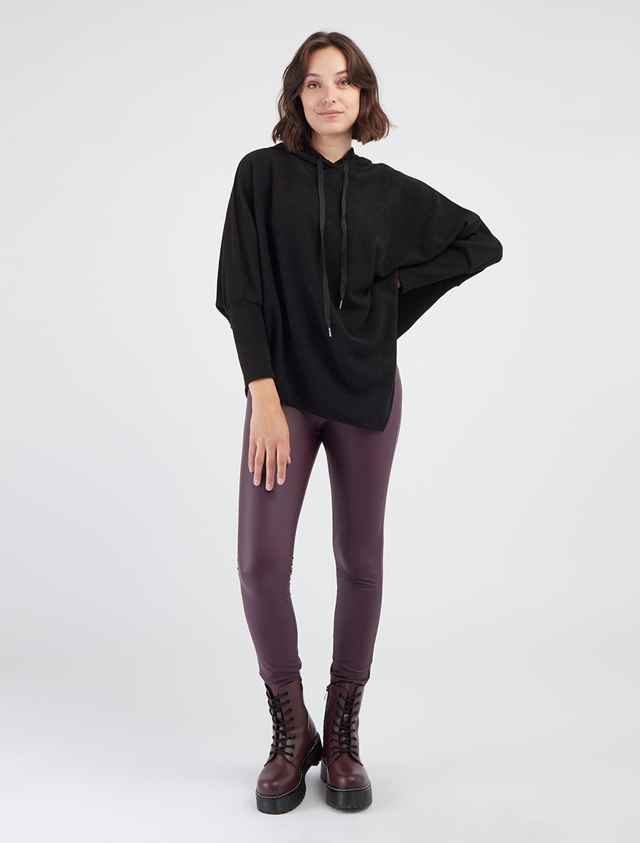 Asymmetrischer dünner Kapuzenpullover - Schwarz