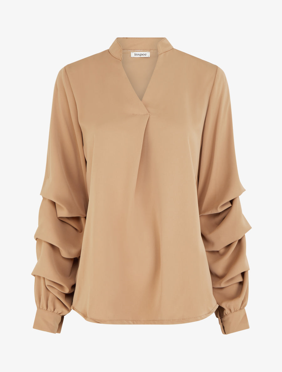 Blouse fluide unie à manches stylisées - Camel clair - 1
