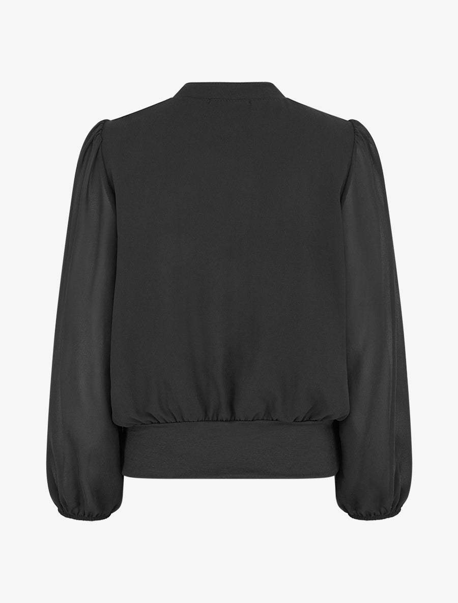 Blouse unie en voile à empiècement collier - Noir - 2