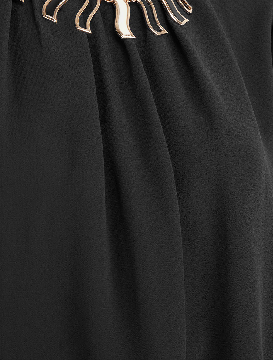 Blouse unie en voile à empiècement collier - Noir - 3