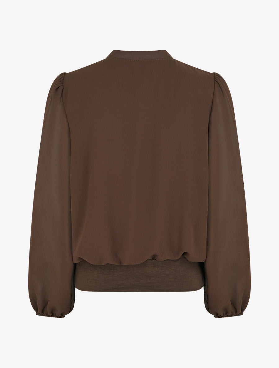 Blouse unie en voile à empiècement collier - Marron - 2