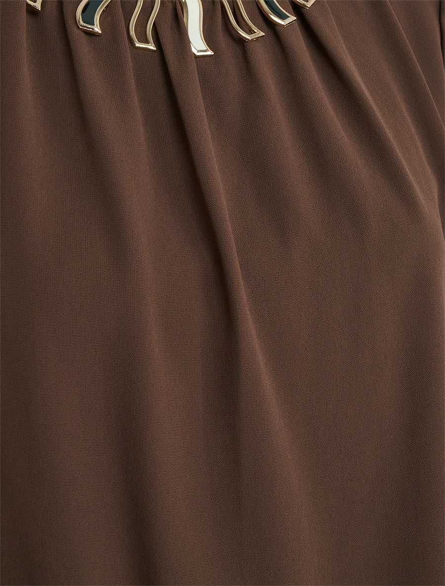 Blouse unie en voile à empiècement collier - Marron - 3