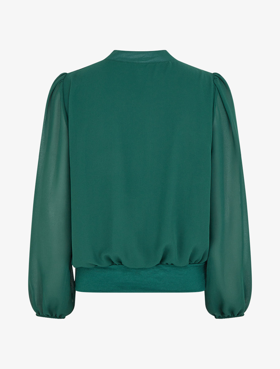 Blouse unie en voile à empiècement collier - Vert sapin - 2