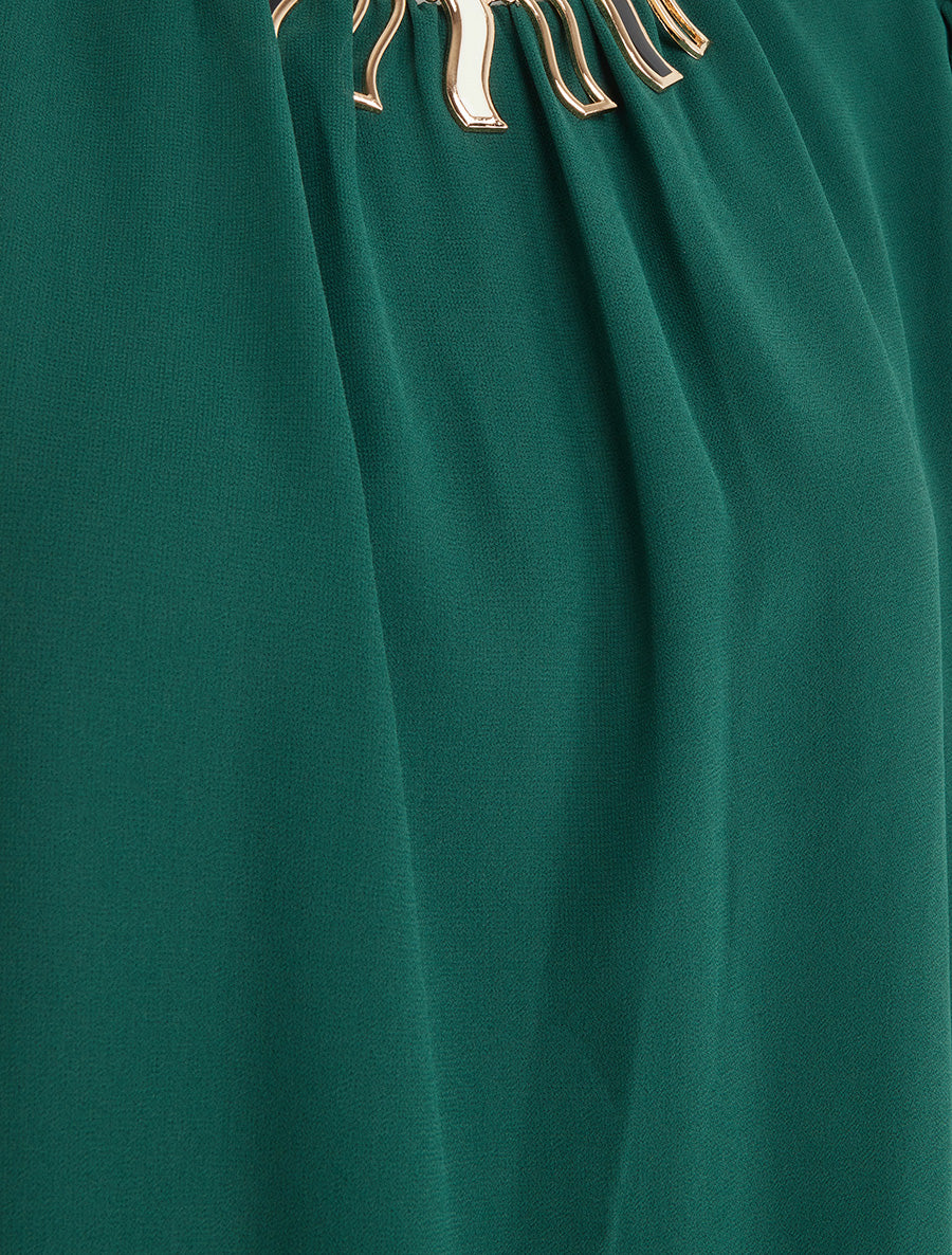 Blouse unie en voile à empiècement collier - Vert sapin - 3