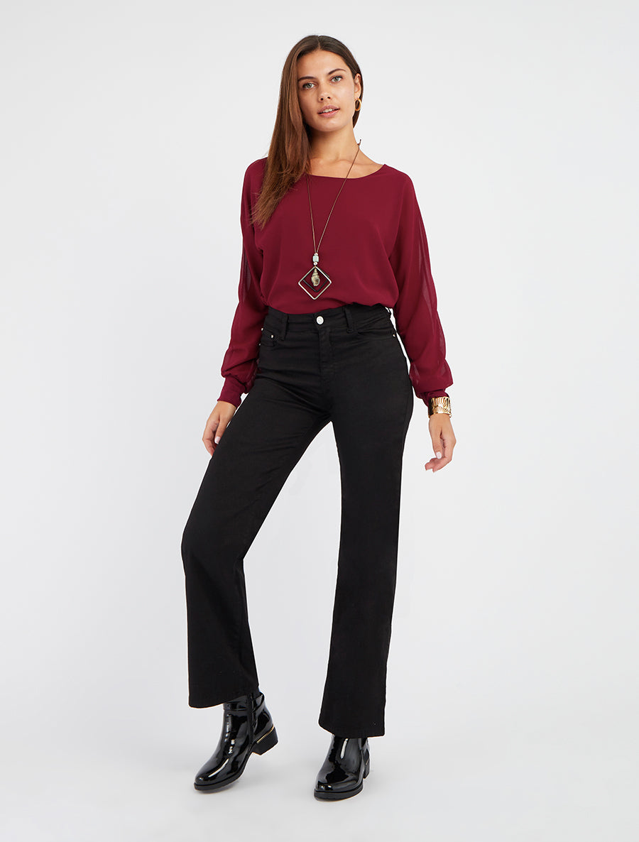 Blouse unie en voile à manches longues - Lie de vin - 8