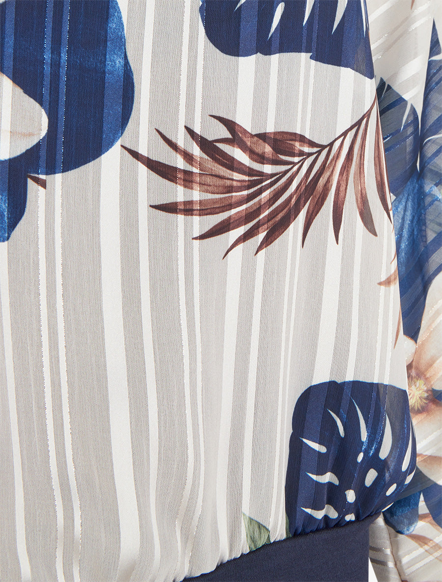 Blouse en voile imprimé feuillage à détail irisé - Marine - 3