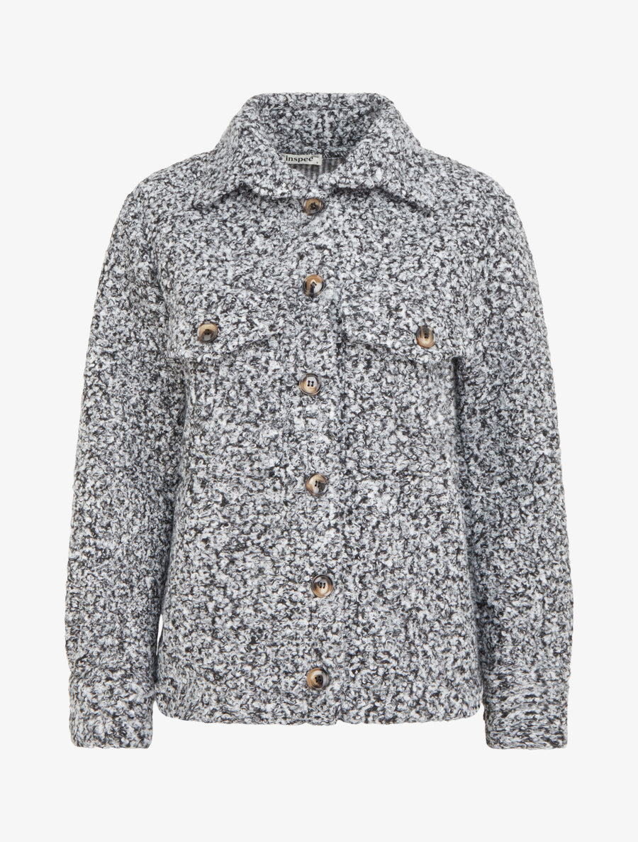 Manteau court effet laine bouclée - Gris - 1