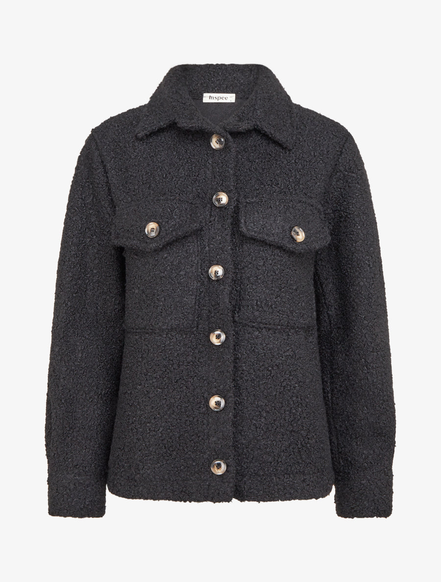 Manteau court effet laine bouclée - Noir - 1