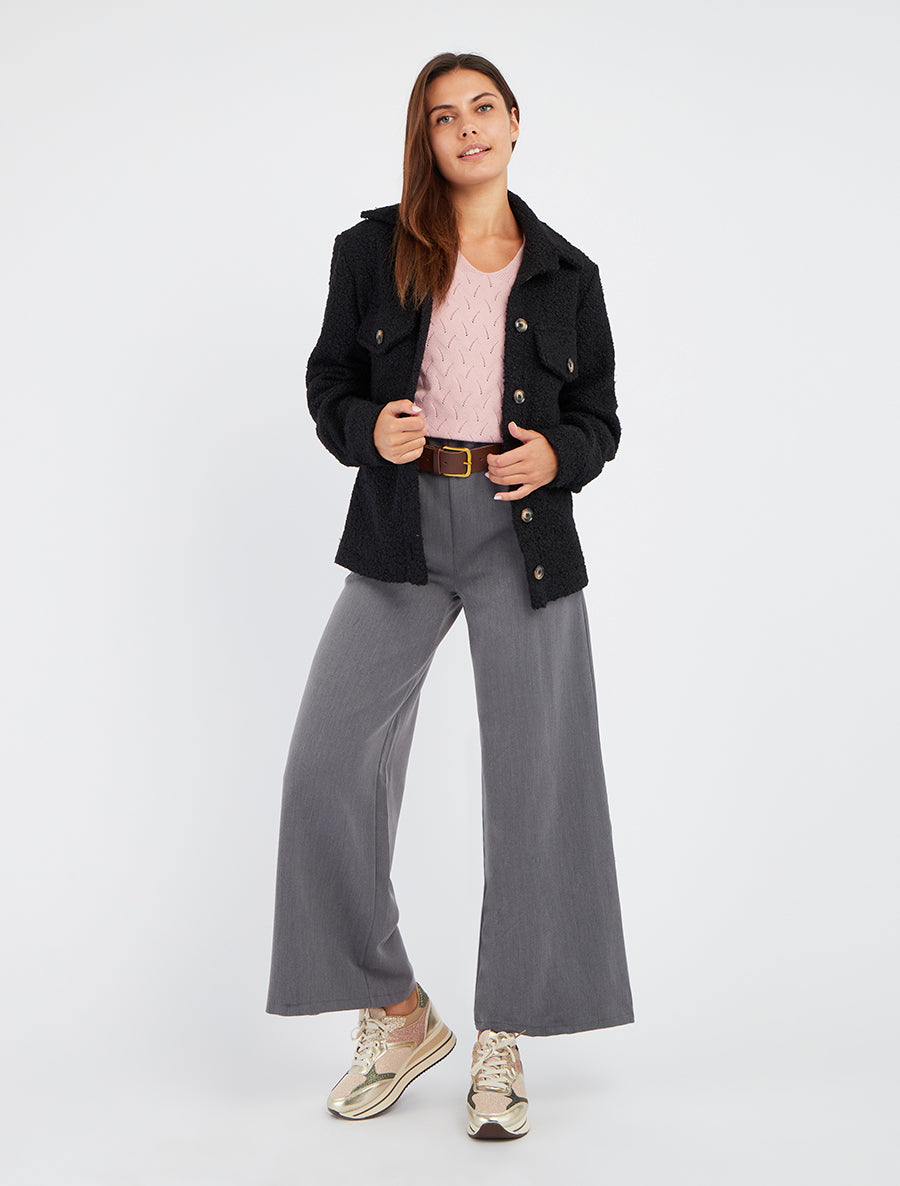 Manteau court effet laine bouclée - Noir - 8