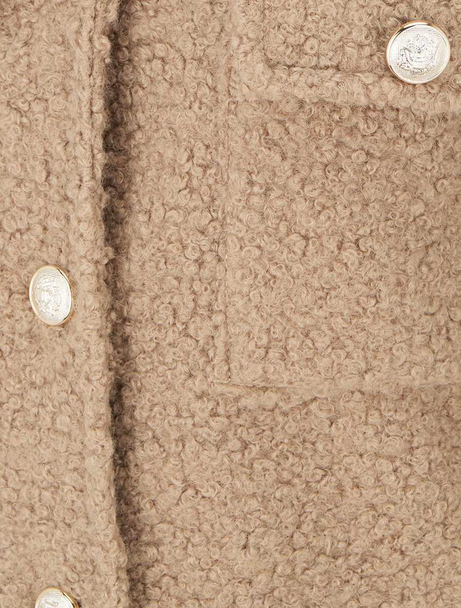 Manteau court effet laine bouclée - Taupe - 3