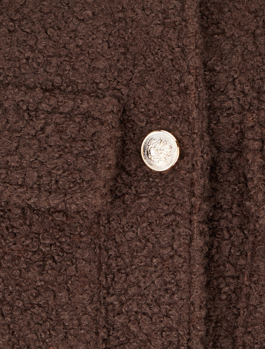 Manteau court effet laine bouclée - Chocolat - 3