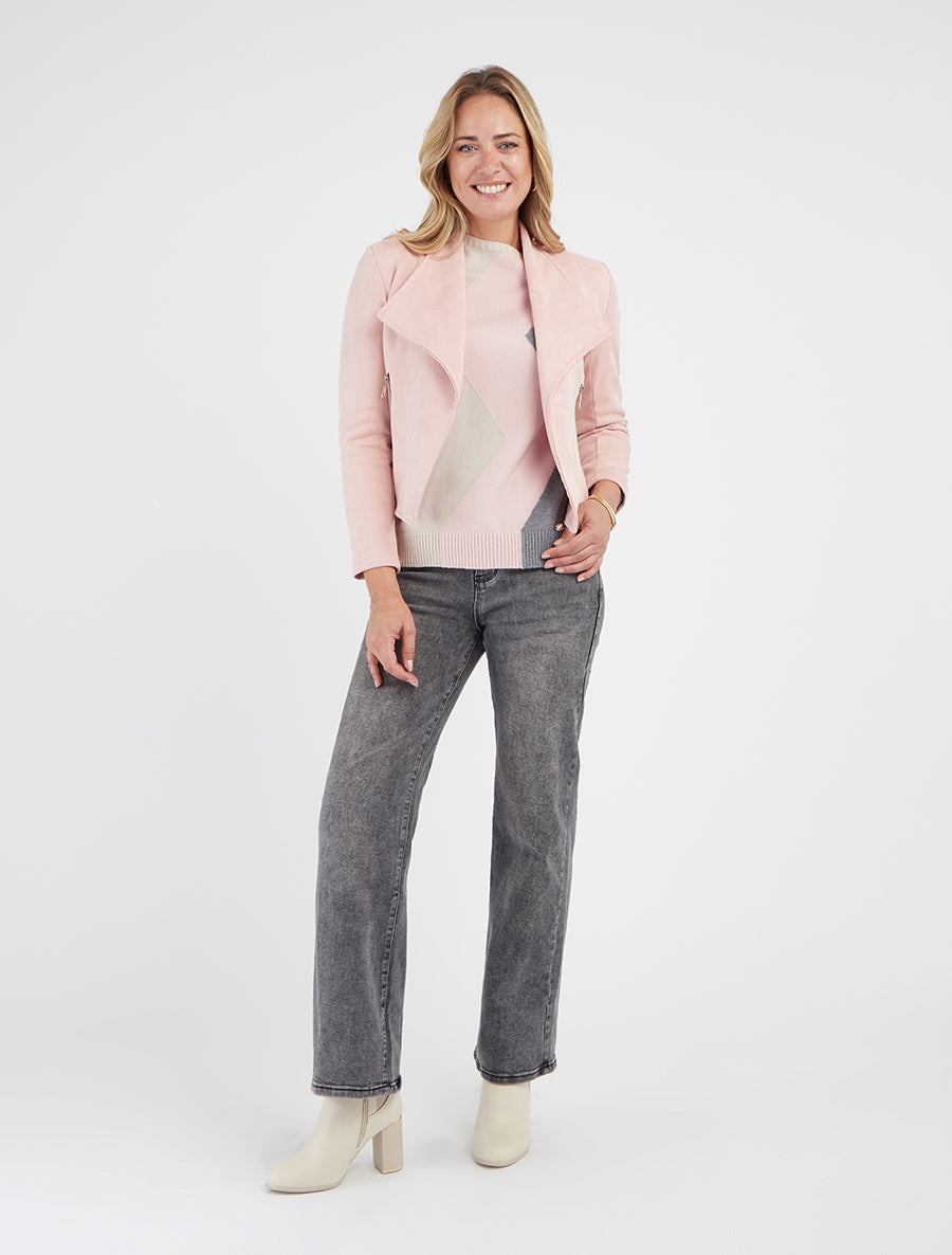 Jacke aus Wildlederimitat mit dekorativen Reißverschlusstaschen - Rose