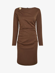 Robe droite à col bateau bijou - Marron - 1