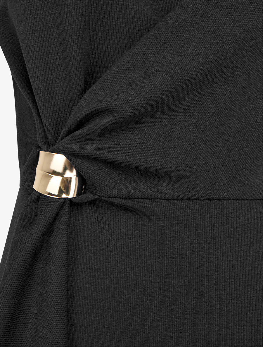 Robe sans manches évasée à lien et boucle - Noir - 3