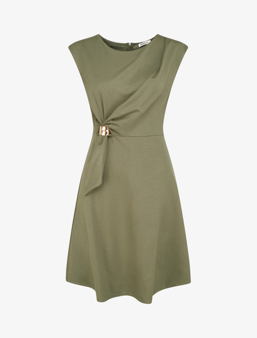 Robe sans manches évasée à lien et boucle - Kaki - 1