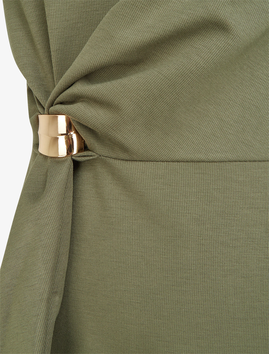 Robe sans manches évasée à lien et boucle - Kaki - 3