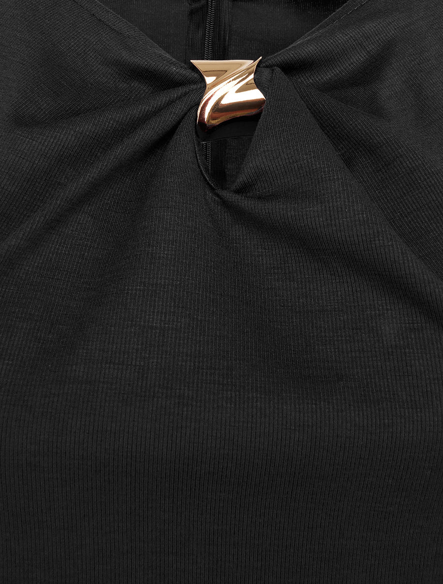 Robe style portefeuille à col bijou - Noir - 3