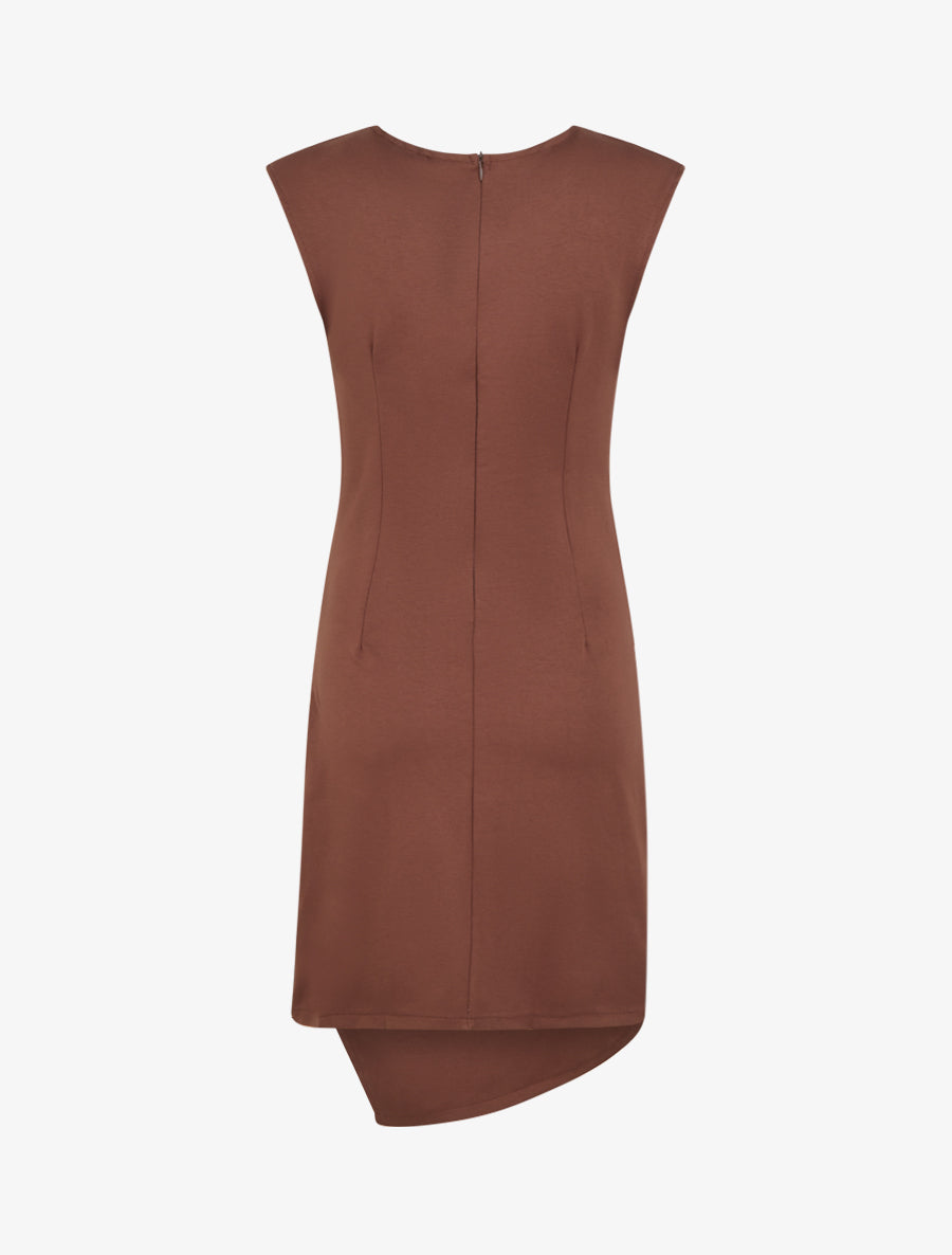 Robe style portefeuille à col bijou - Marron - 2