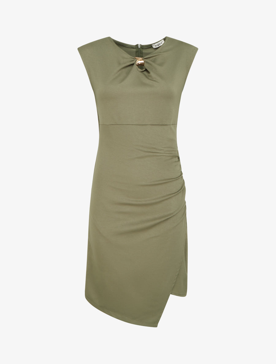 Robe style portefeuille à col bijou - Kaki - 1