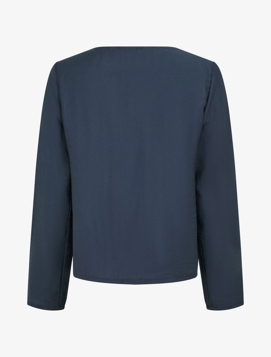 Blouse droite unie à col V - Marine - 2