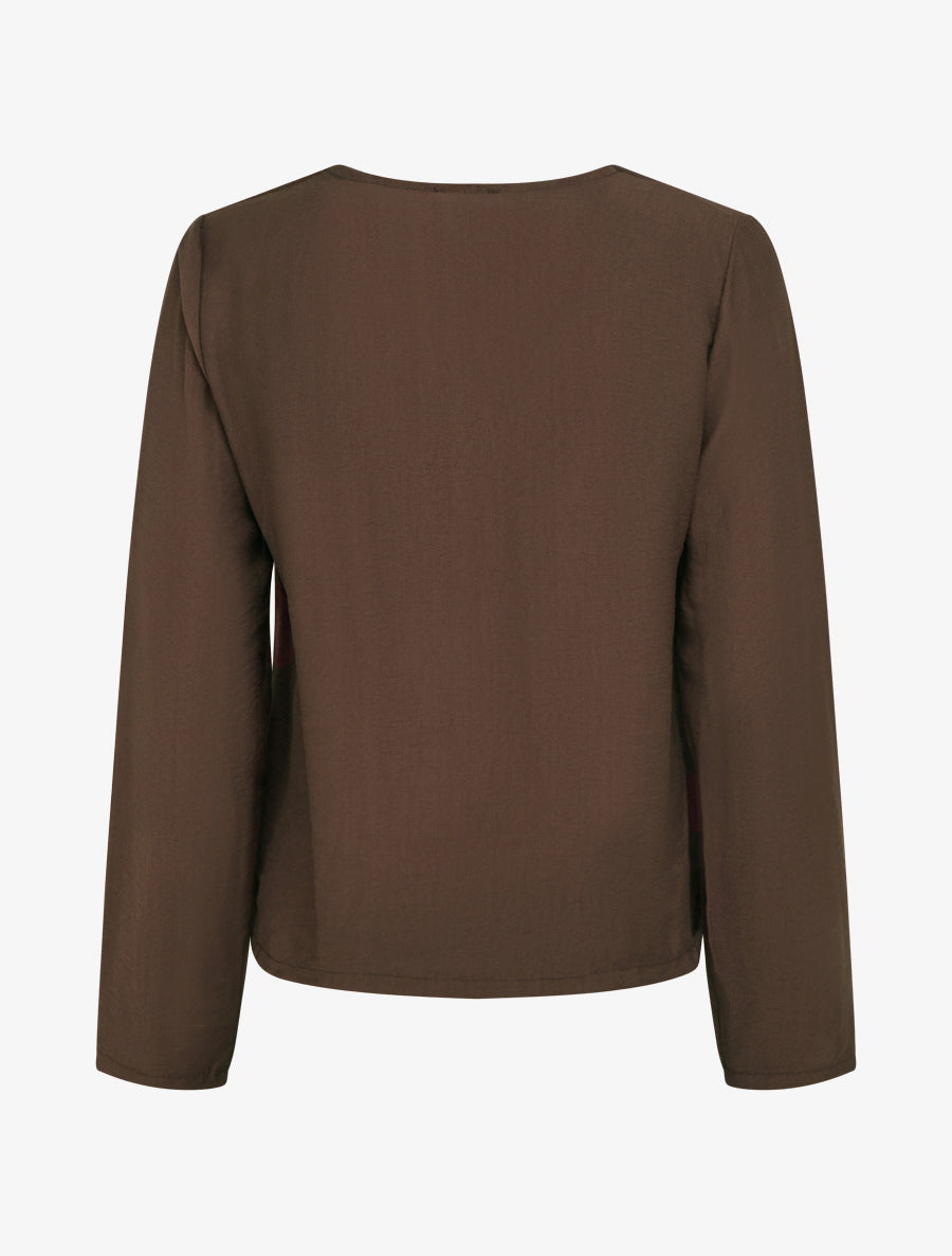 Blouse droite unie à col V - Marron - 2