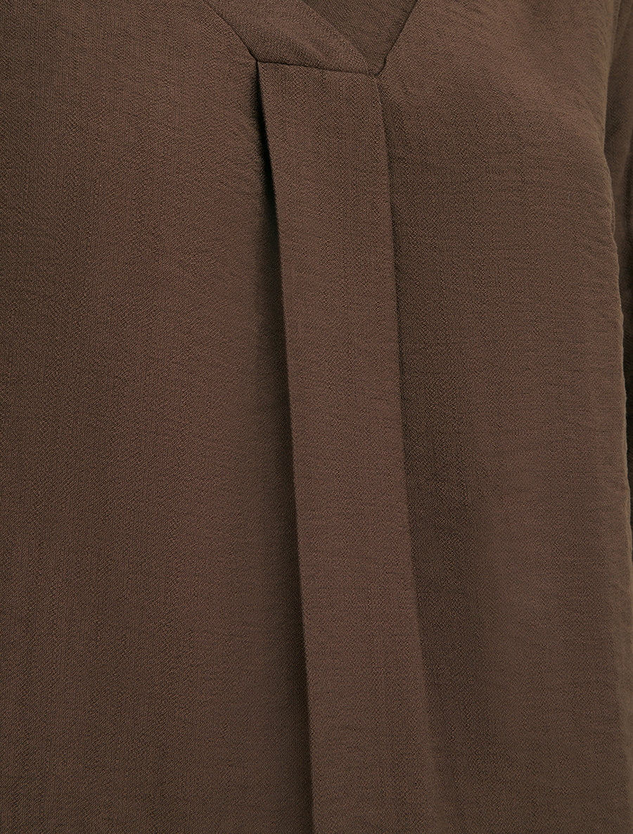 Blouse droite unie à col V - Marron - 3