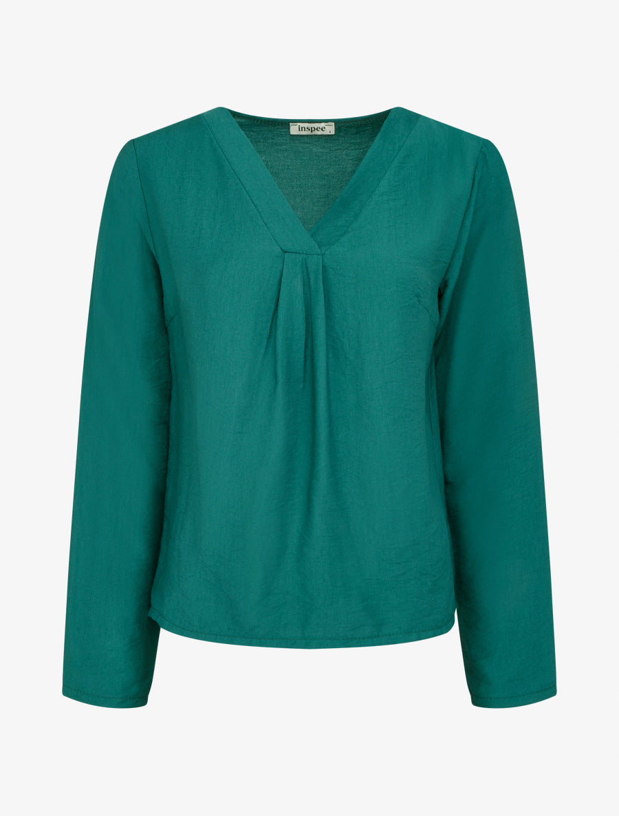 Blouse droite unie à col V - Vert foncé - 1