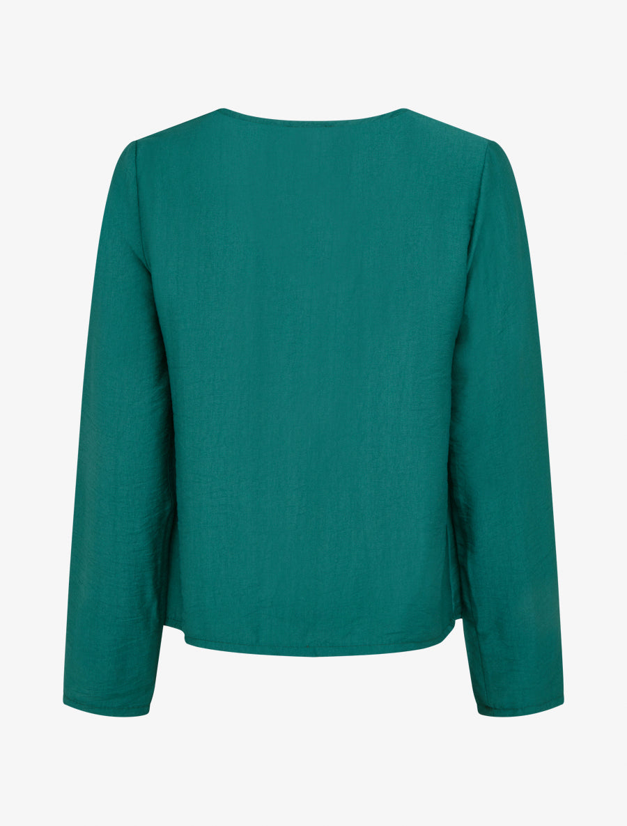 Blouse droite unie à col V - Vert foncé - 2