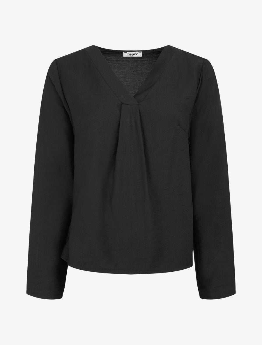 Blouse droite unie à col V - Noir - 1