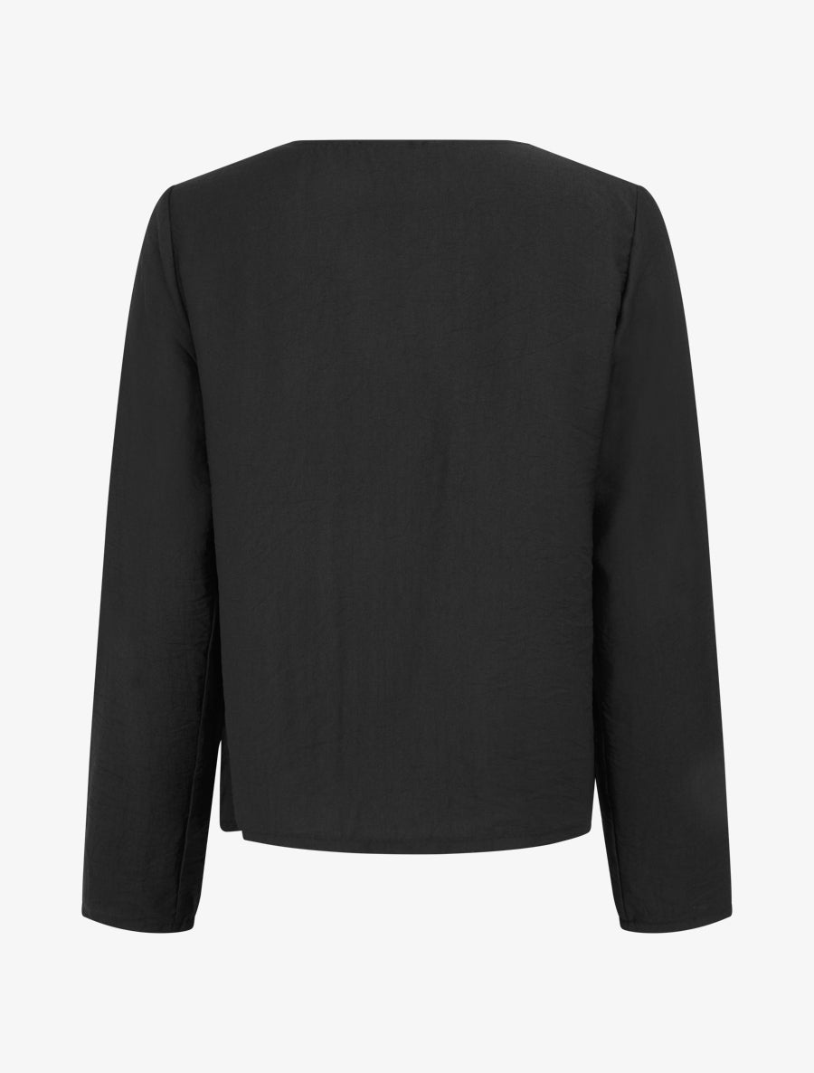 Blouse droite unie à col V - Noir - 2