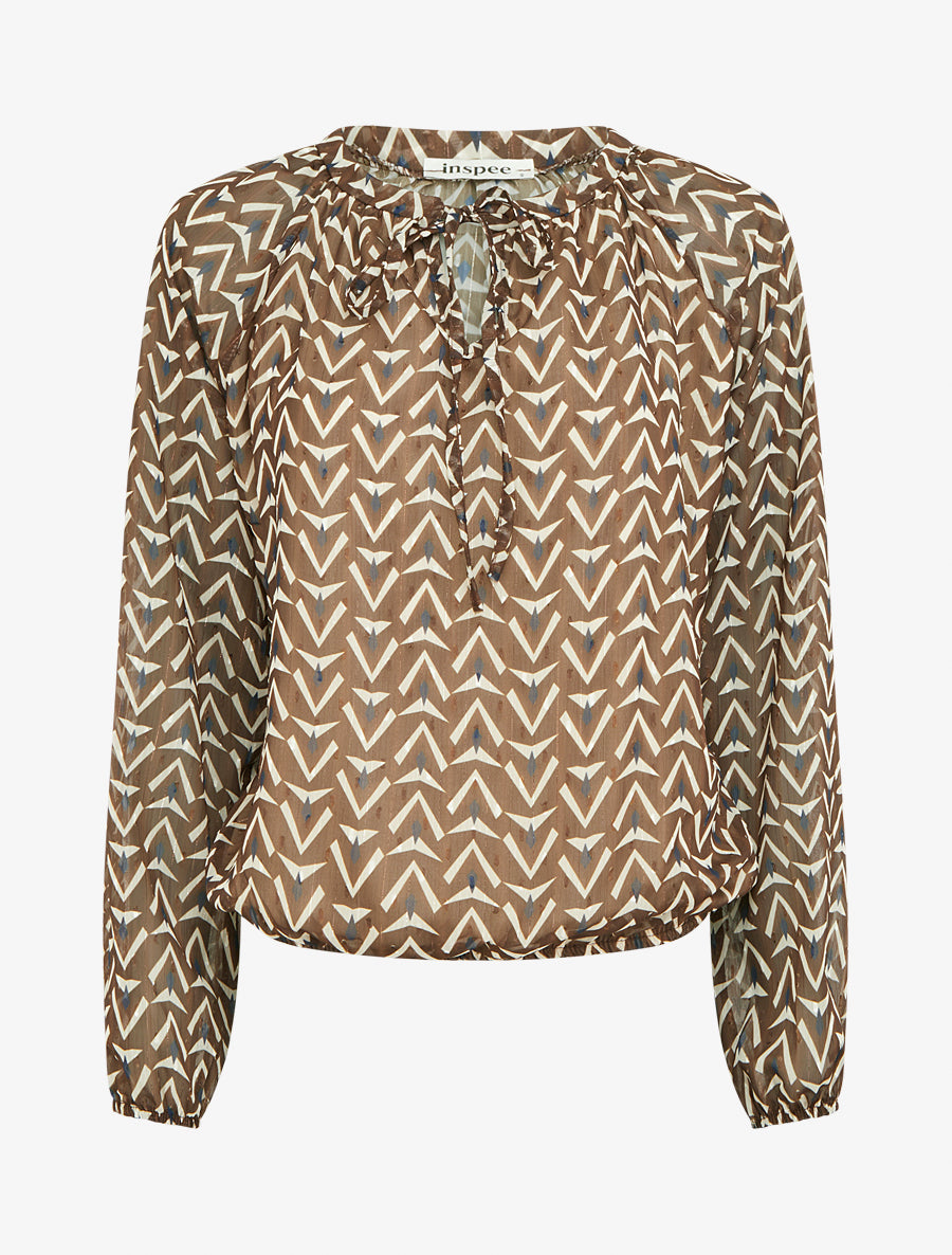 Top boule en voile imprimé graphique - Marron - 1