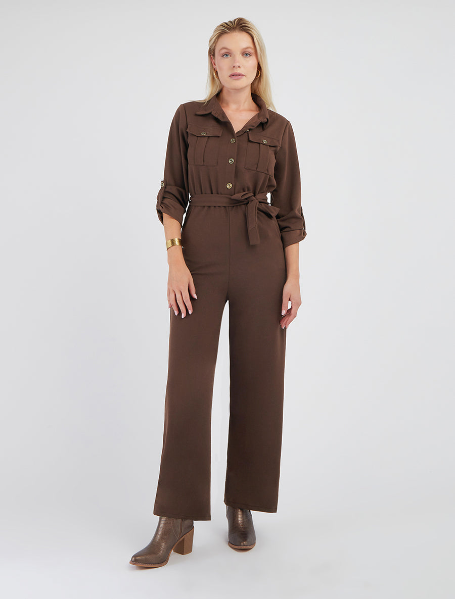 Einfarbiger Overall mit elastischer Taille - Braun