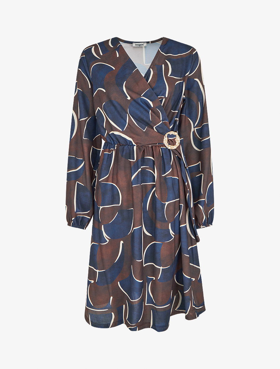 Robe élastiquée imprimé abstrait - Marine - 1