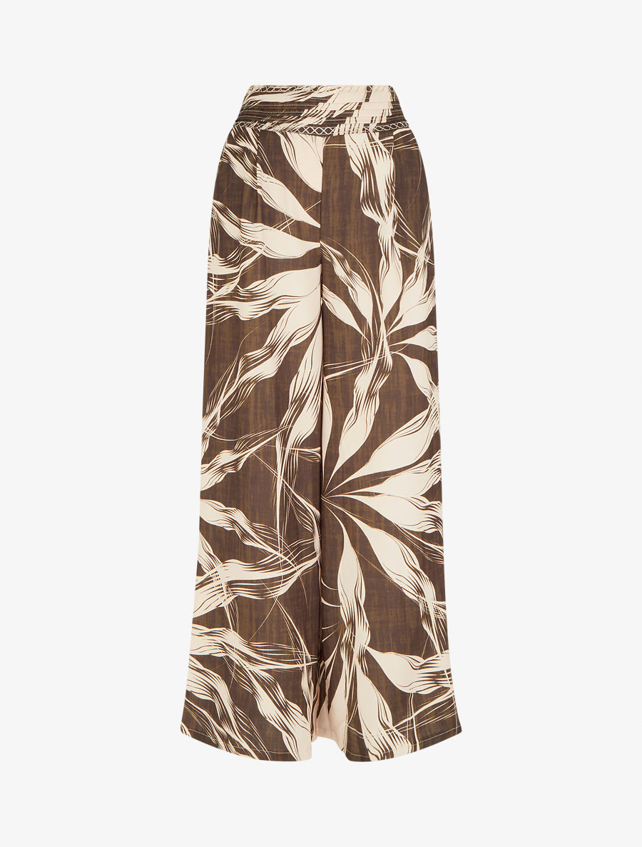 Pantalon ample imprimé feuillage - Marron - 1
