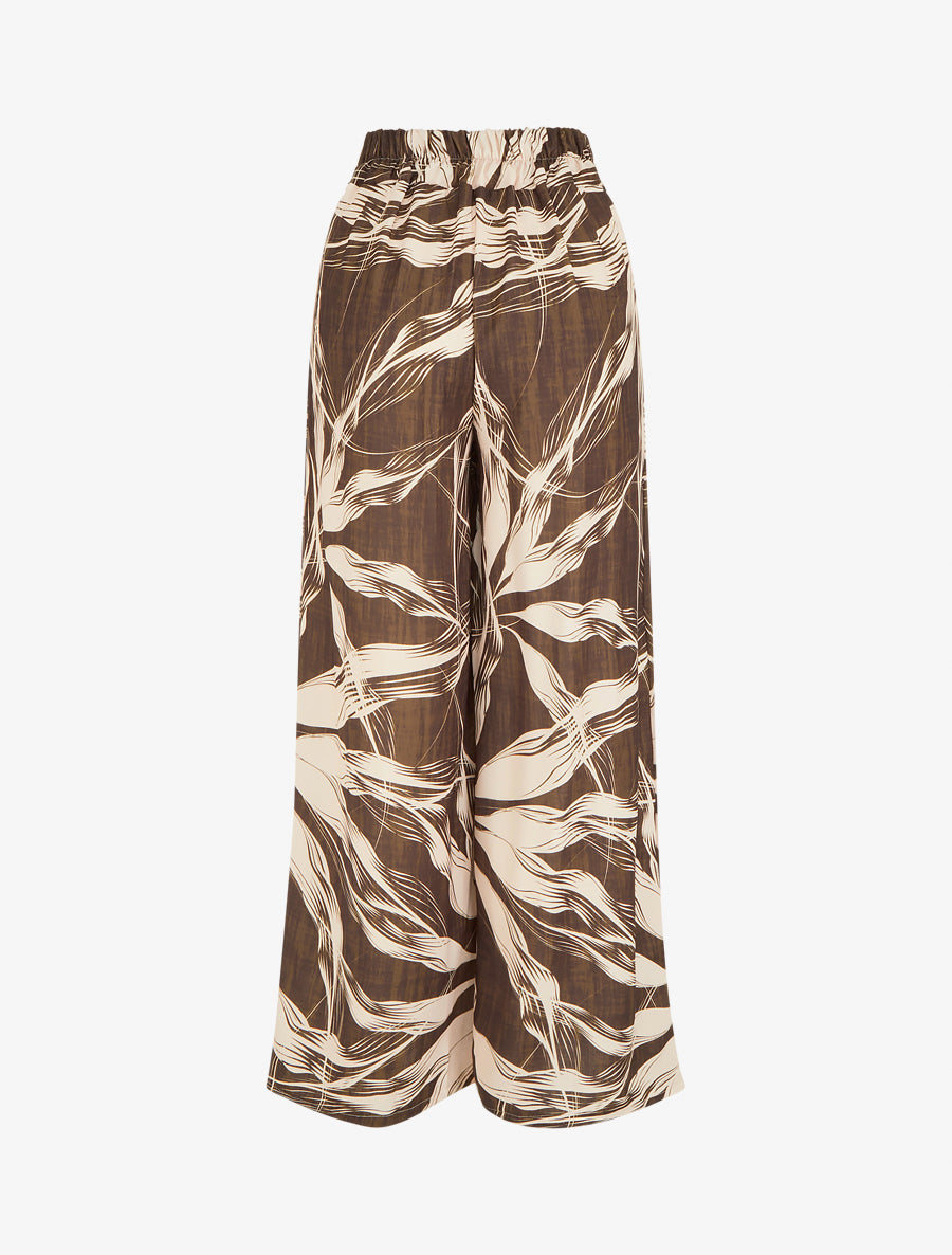 Pantalon ample imprimé feuillage - Marron - 2