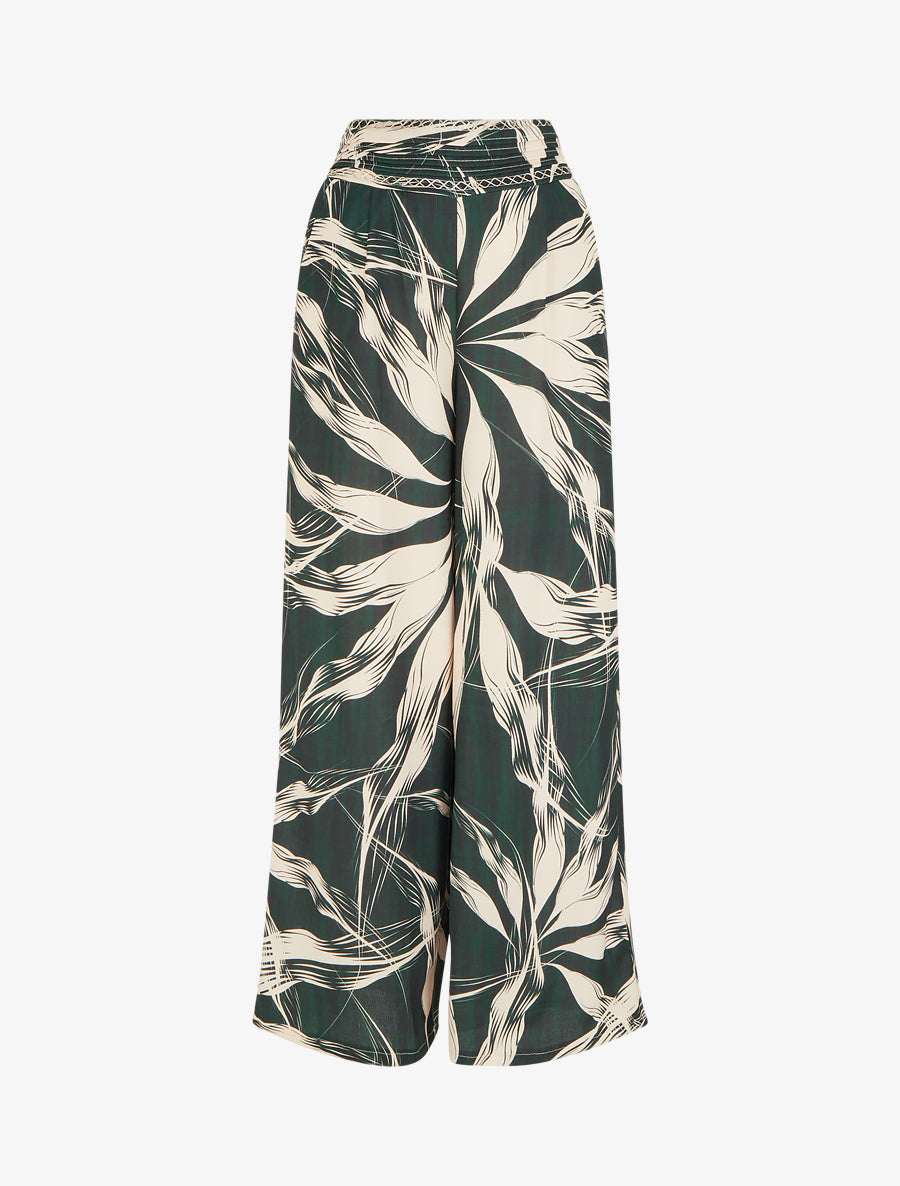 Pantalon ample imprimé feuillage - Vert sapin - 1