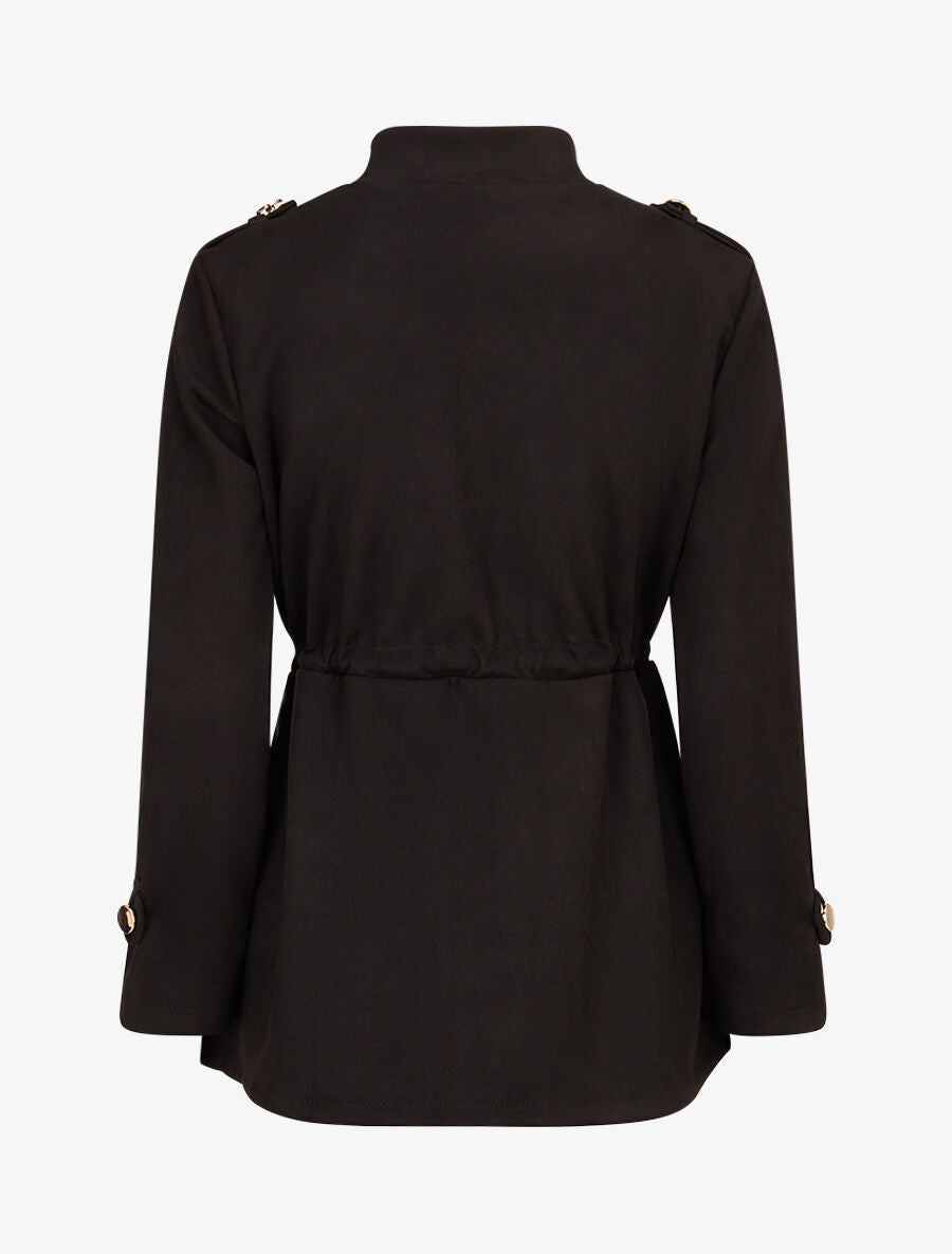 Veste longue cintrée en suédine - Noir - 2
