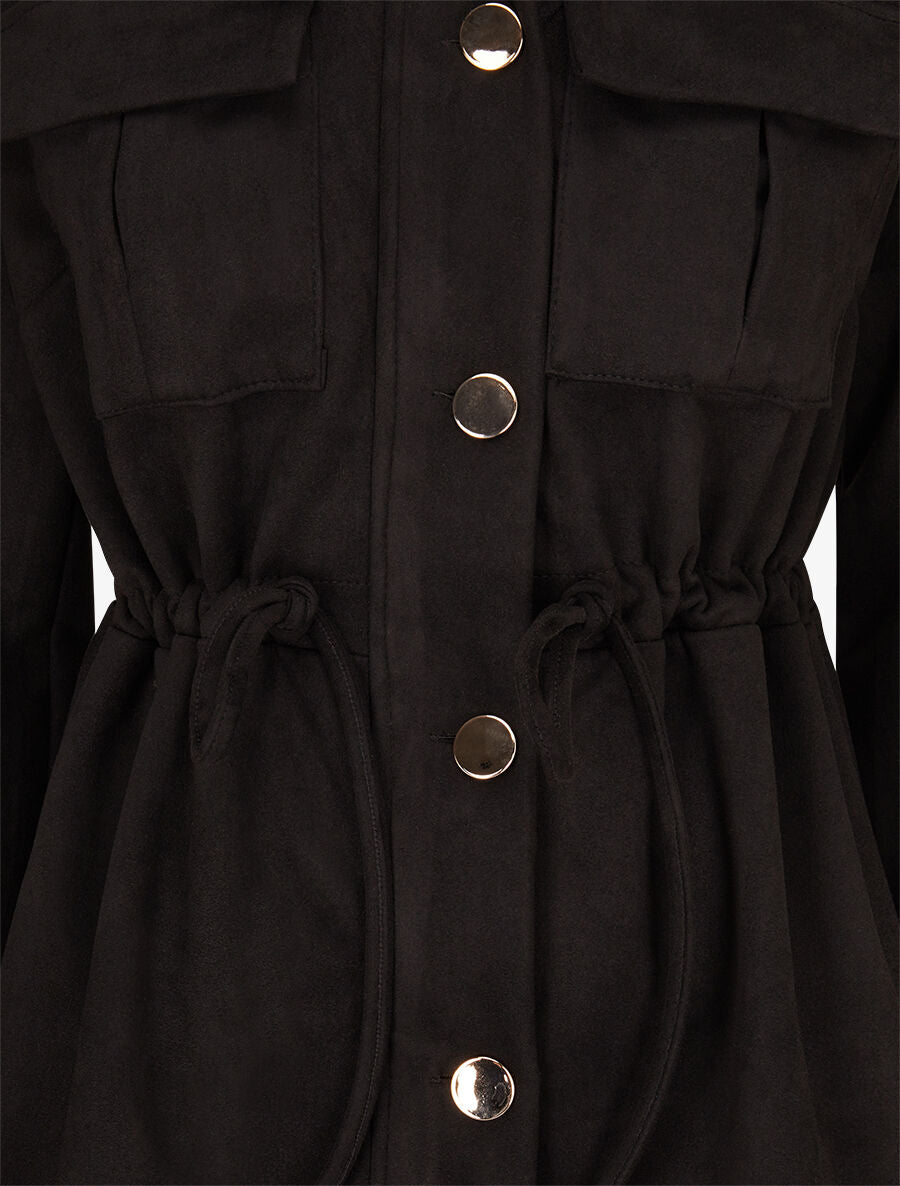 Veste longue cintrée en suédine - Noir - 3