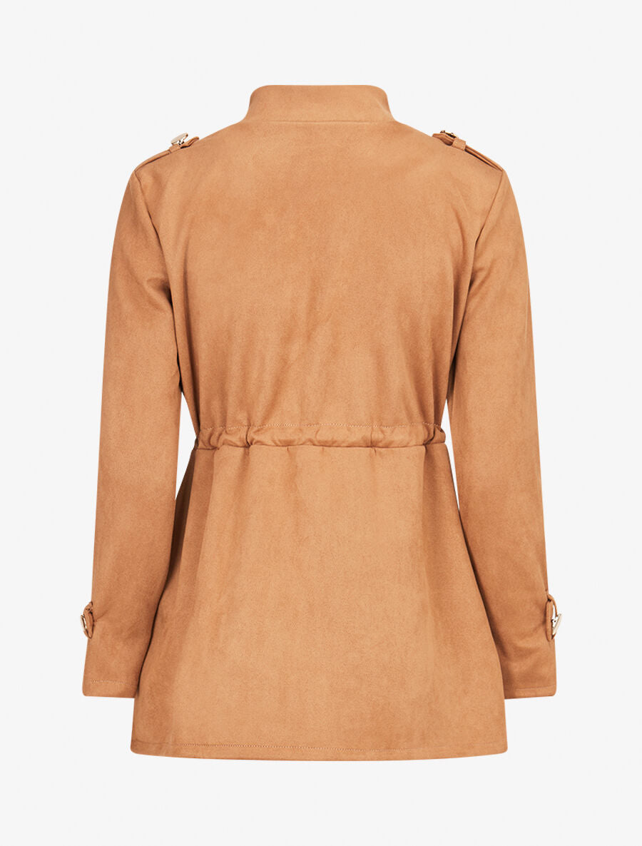 Veste longue cintrée en suédine - Camel - 2
