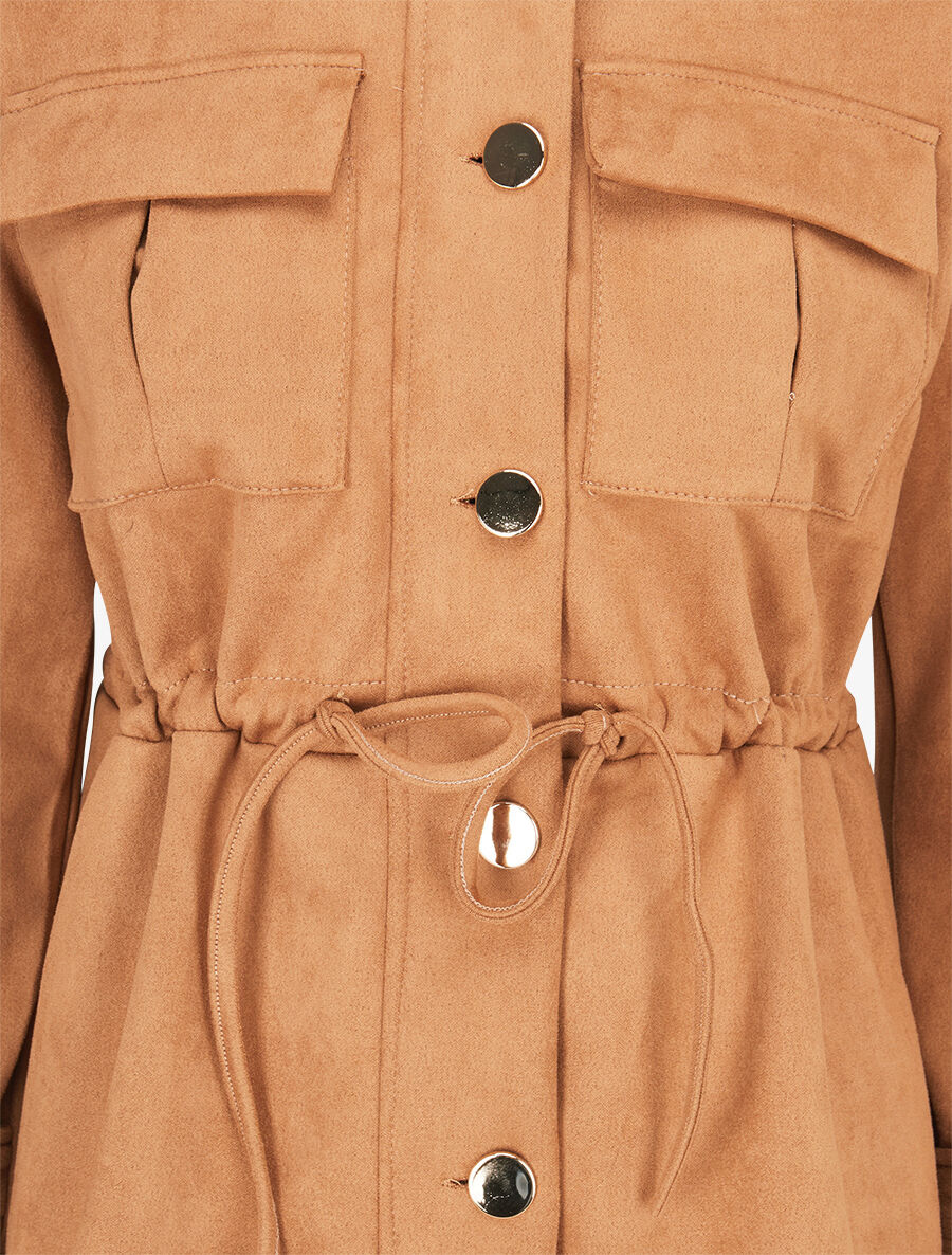 Veste longue cintrée en suédine - Camel - 3