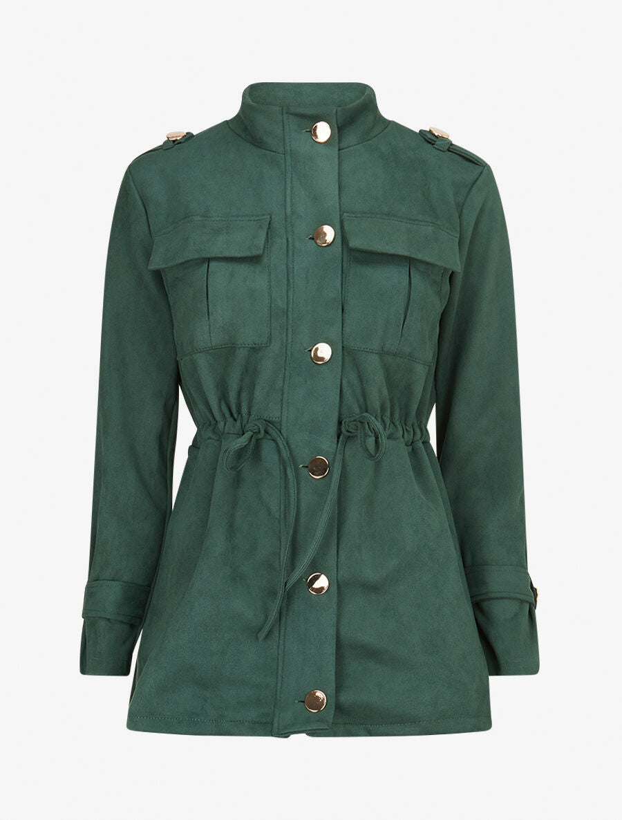 Veste longue cintrée en suédine - Vert - 5