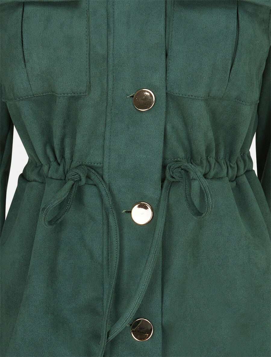 Veste longue cintrée en suédine - Vert - 3