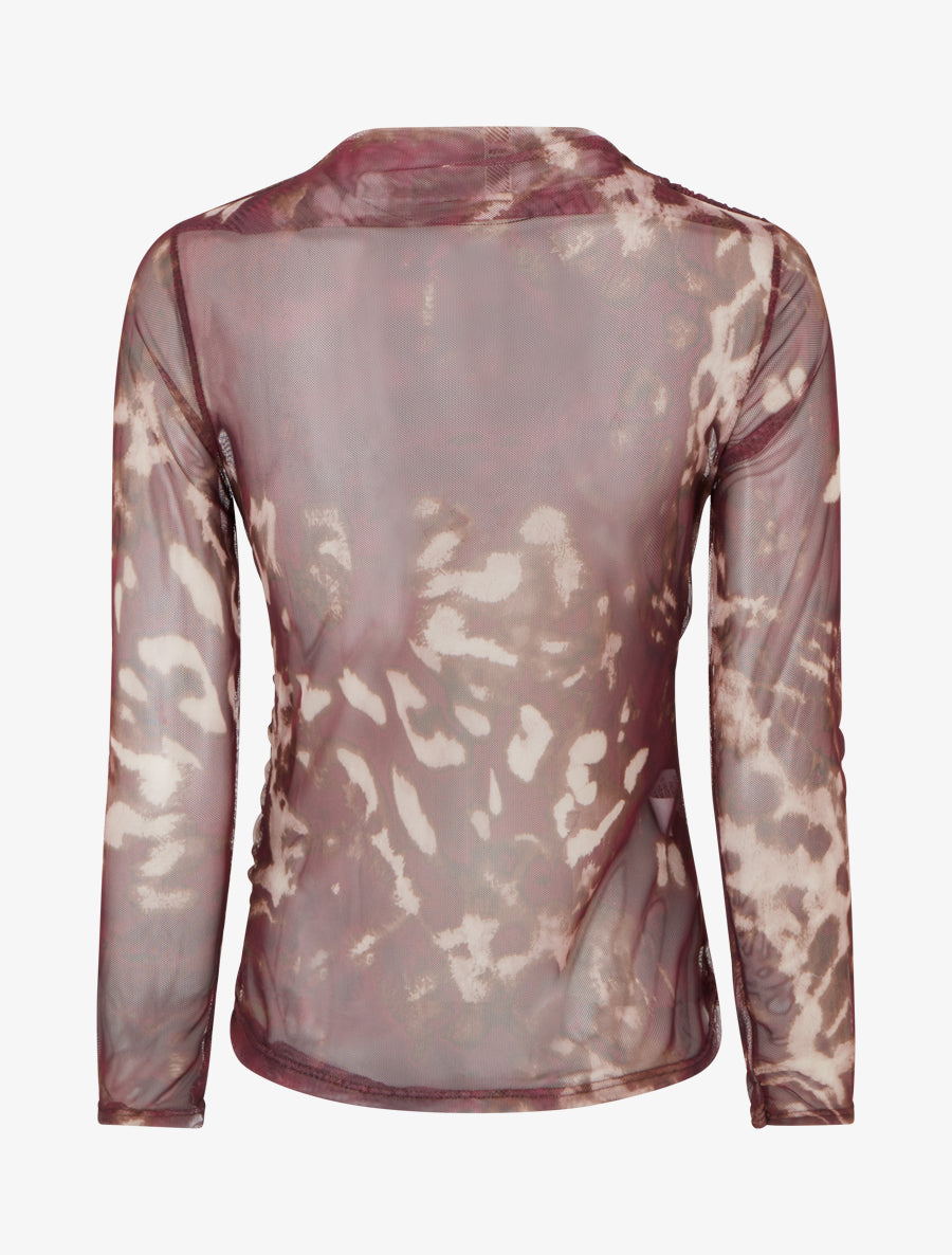 Top imprimé graphique en tulle - Lie de vin - 2