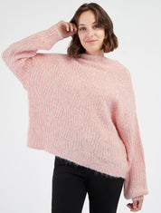 Einfarbiger Strickpullover mit schimmerndem Detail - Rose