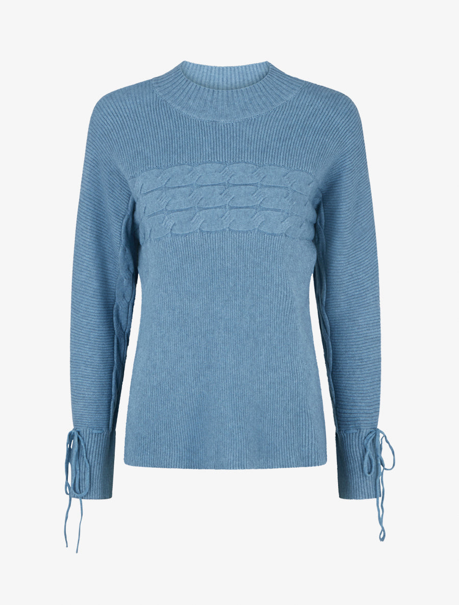 Pull ajusté à col montant et liens aux poignets - Bleu - 1