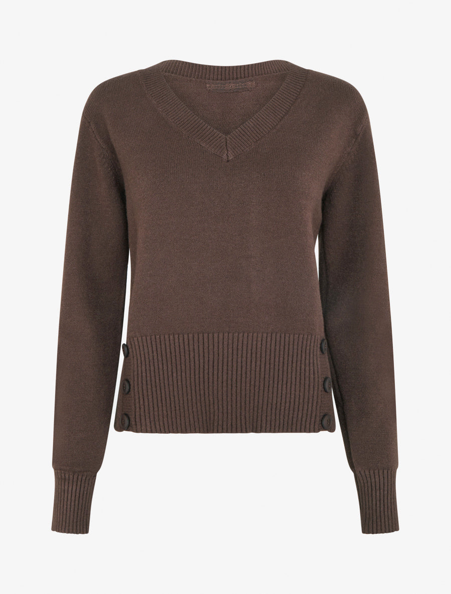 Pull uni à boutons décoratifs - Marron - 1