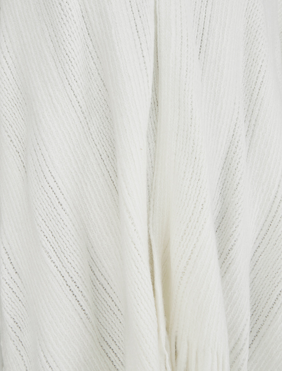 Poncho mi-long uni à franges - Blanc - 3